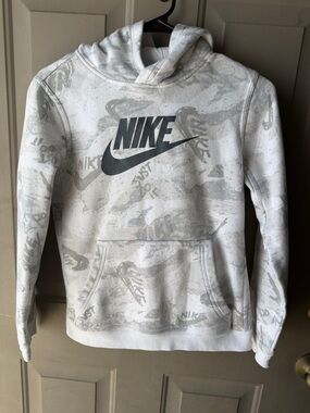 Nike White & Gray Logo Pullover Hoodie